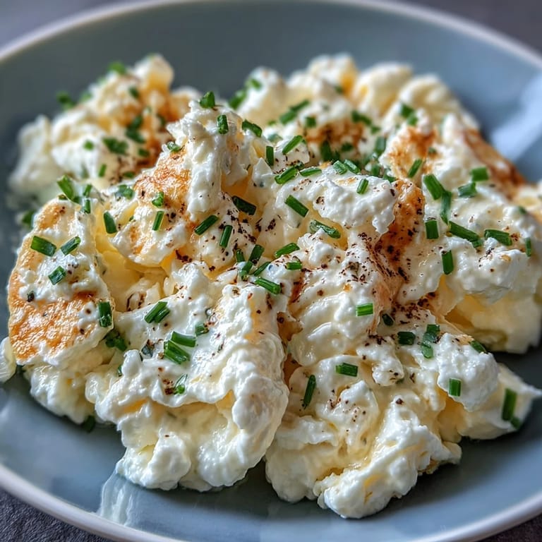 Herrlich cremige Protein-Cottage-Cheese-Rühreier, ein sättigendes Frühstück, das schnell zubereitet ist.