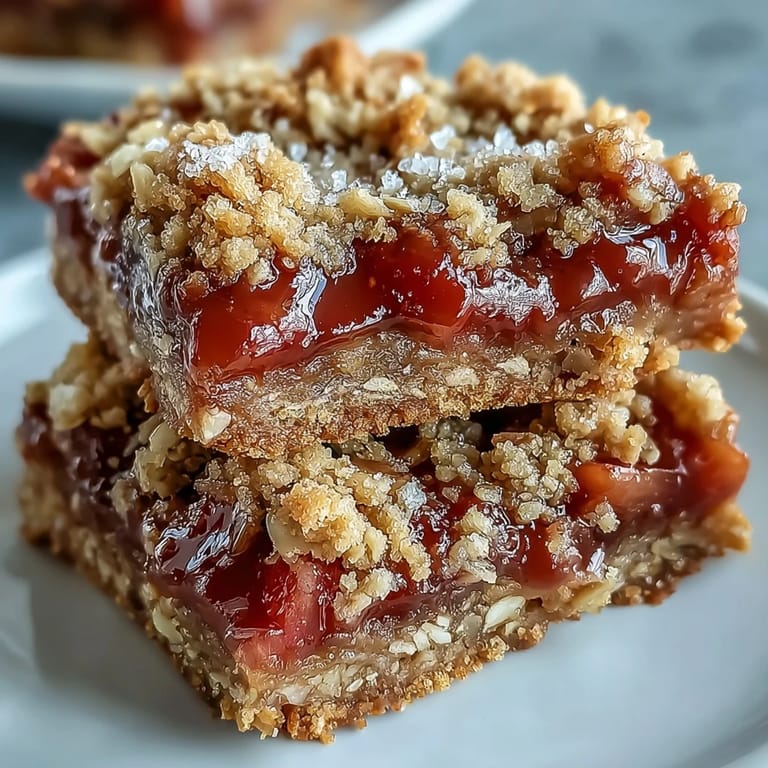Buttrige Strawberry Rhubarb Crumble Bars, bereit zum Servieren mit Vanilleeis.