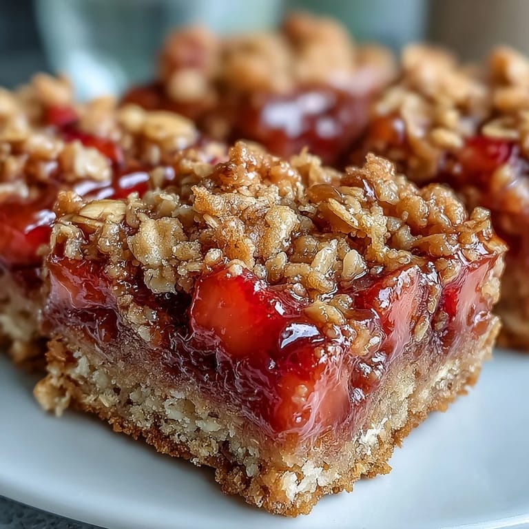 Hausgemachte Strawberry Rhubarb Crumble Bars, süß-herb und perfekt für den Nachmittagstee.