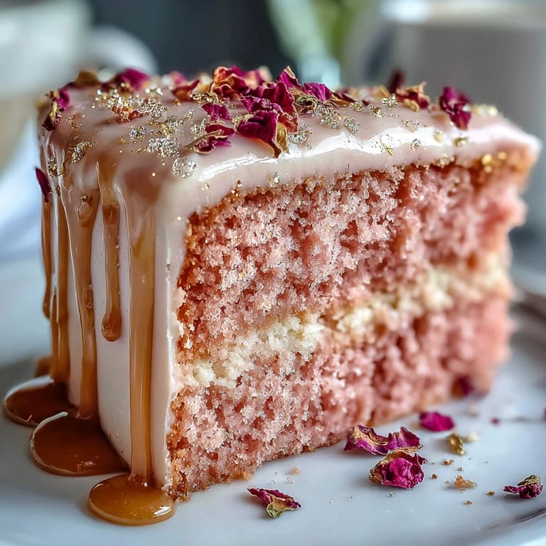 3. Bridal shower centerpiece: soft pink velvet cake with rosé flavor, finished with a luxurious gold drip.