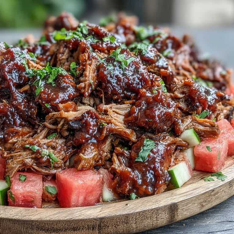 Festliches Juneteenth BBQ Pulled Pork mit süß-pikantem Wassermelonensalat für ein großartiges Festmahl.