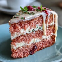 Ein zartes rosa Samtkuchen-Rezept mit Rosé-Wein und goldener Tropfenglasur, perfekt für festliche Anlässe wie eine Brautparty.