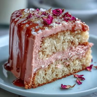 Elegante rosé-velvet-Torte mit goldenem Drip für eine stilvolle Hochzeitsdusche.